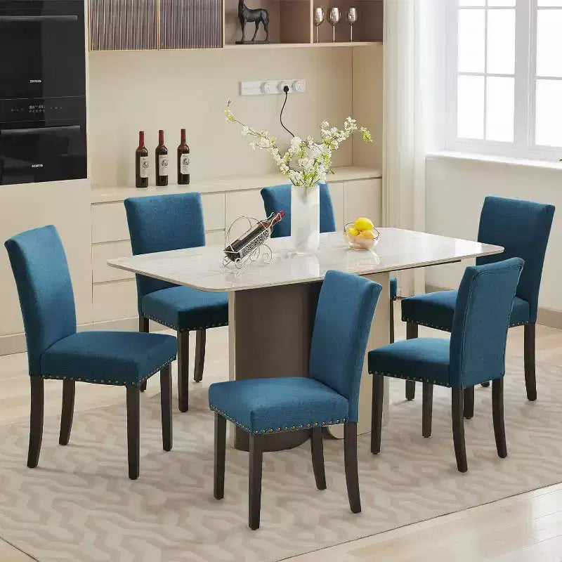 Set di 2 sedie imbottite da pranzo, sedie Parsons ergonomiche con schienale alto in tessuto e borchie per cucina/sala da pranzo/hotel