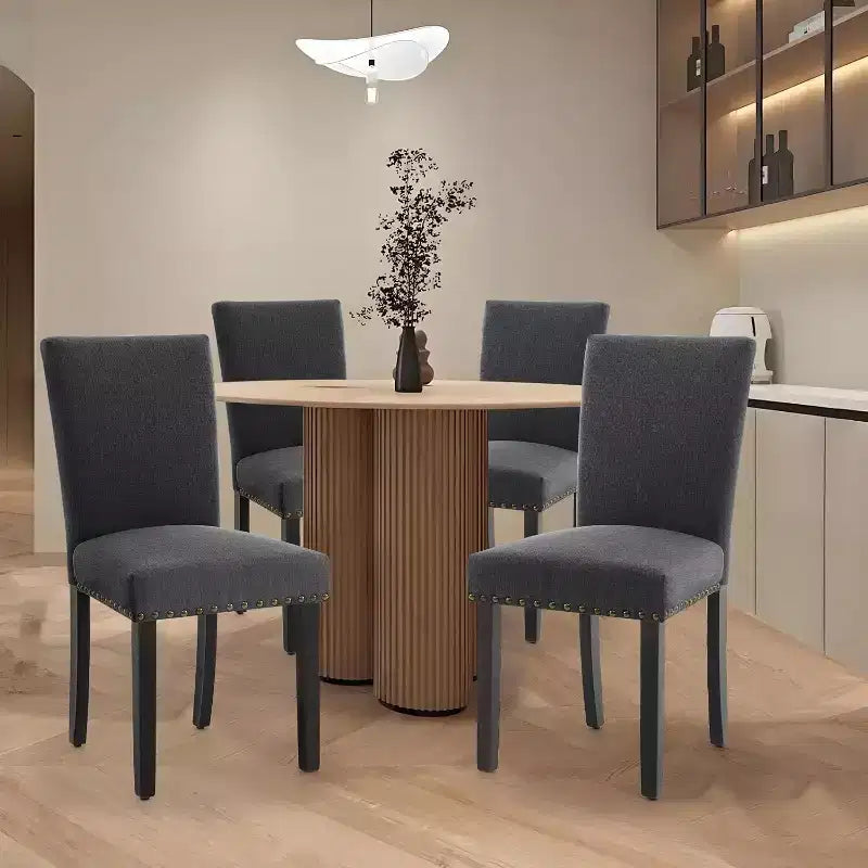 Set di 2 sedie imbottite da pranzo, sedie Parsons ergonomiche con schienale alto in tessuto e borchie per cucina/sala da pranzo/hotel