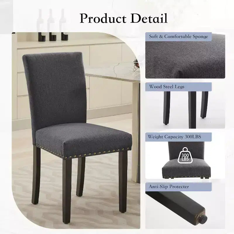 Set di 2 sedie imbottite da pranzo, sedie Parsons ergonomiche con schienale alto in tessuto e borchie per cucina/sala da pranzo/hotel