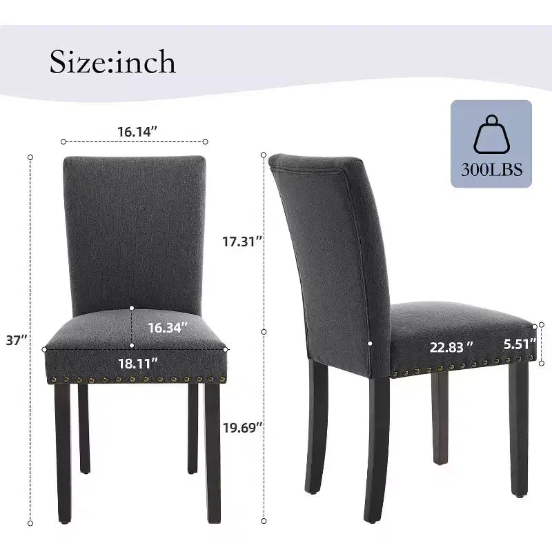 Set di 2 sedie imbottite da pranzo, sedie Parsons ergonomiche con schienale alto in tessuto e borchie per cucina/sala da pranzo/hotel