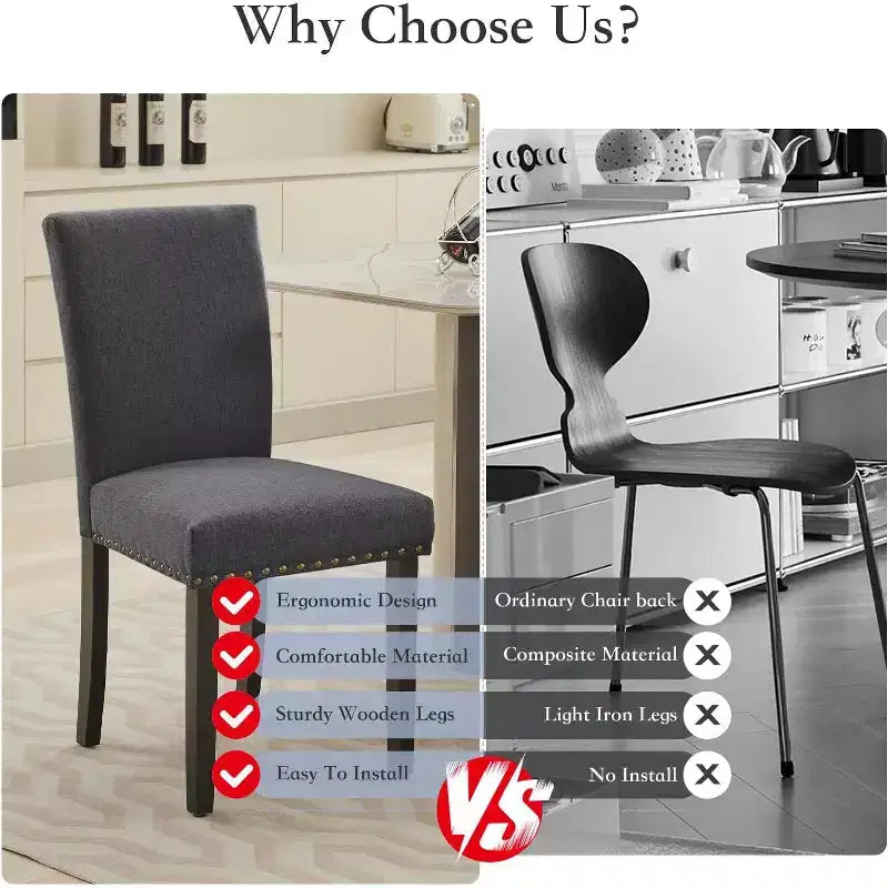 Set di 2 sedie imbottite da pranzo, sedie Parsons ergonomiche con schienale alto in tessuto e borchie per cucina/sala da pranzo/hotel