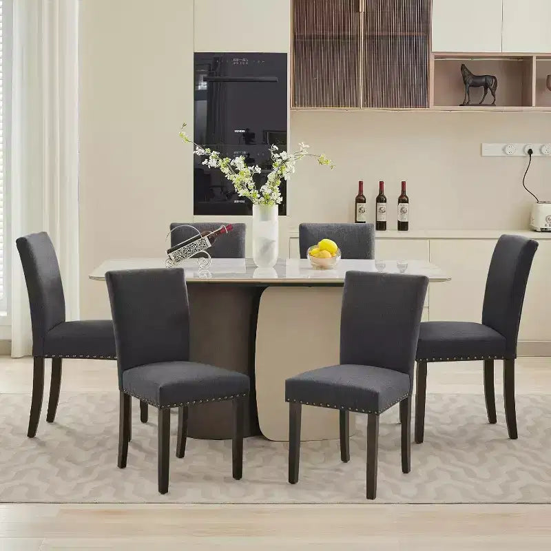 Set di 2 sedie imbottite da pranzo, sedie Parsons ergonomiche con schienale alto in tessuto e borchie per cucina/sala da pranzo/hotel