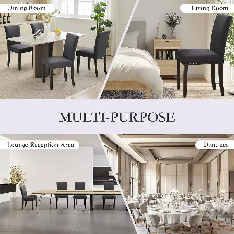 Set di 2 sedie imbottite da pranzo, sedie Parsons ergonomiche con schienale alto in tessuto e borchie per cucina/sala da pranzo/hotel