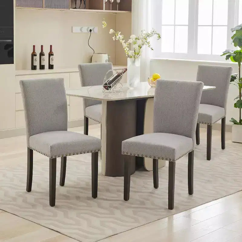 Set di 2 sedie imbottite da pranzo, sedie Parsons ergonomiche con schienale alto in tessuto e borchie per cucina/sala da pranzo/hotel
