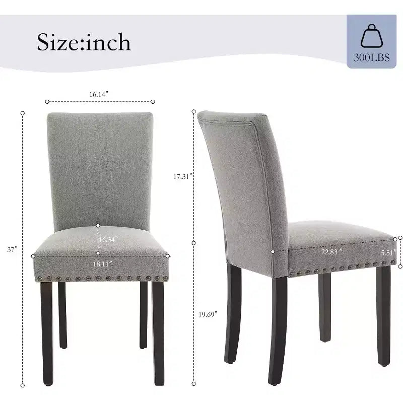 Set di 2 sedie imbottite da pranzo, sedie Parsons ergonomiche con schienale alto in tessuto e borchie per cucina/sala da pranzo/hotel