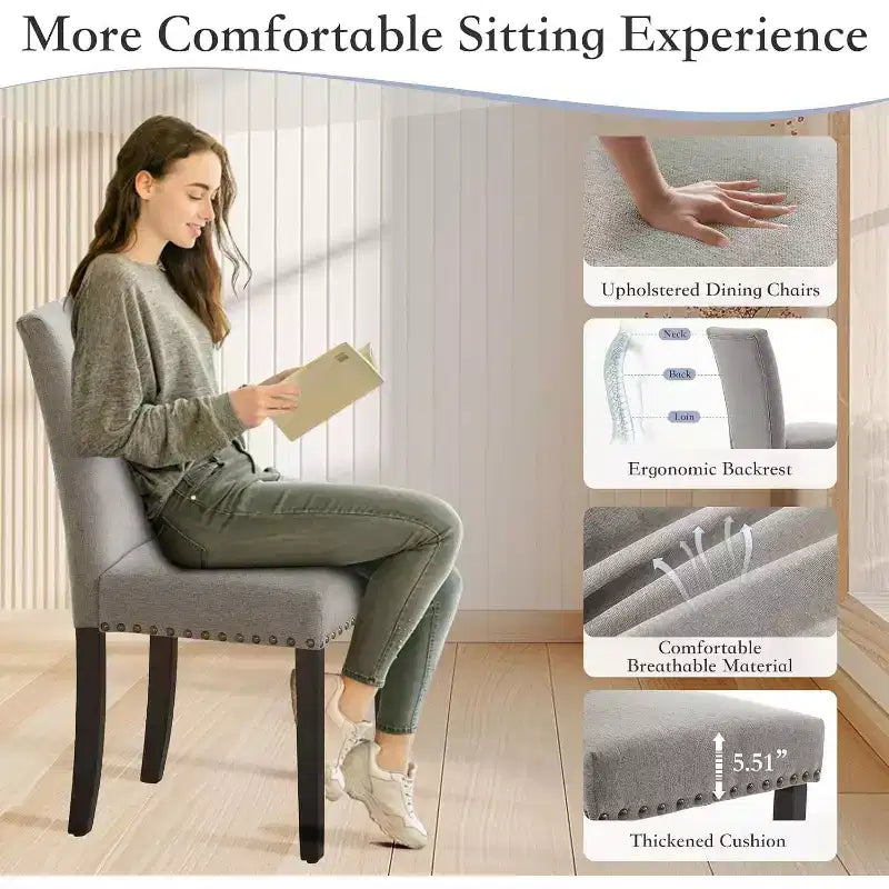 Set di 2 sedie imbottite da pranzo, sedie Parsons ergonomiche con schienale alto in tessuto e borchie per cucina/sala da pranzo/hotel