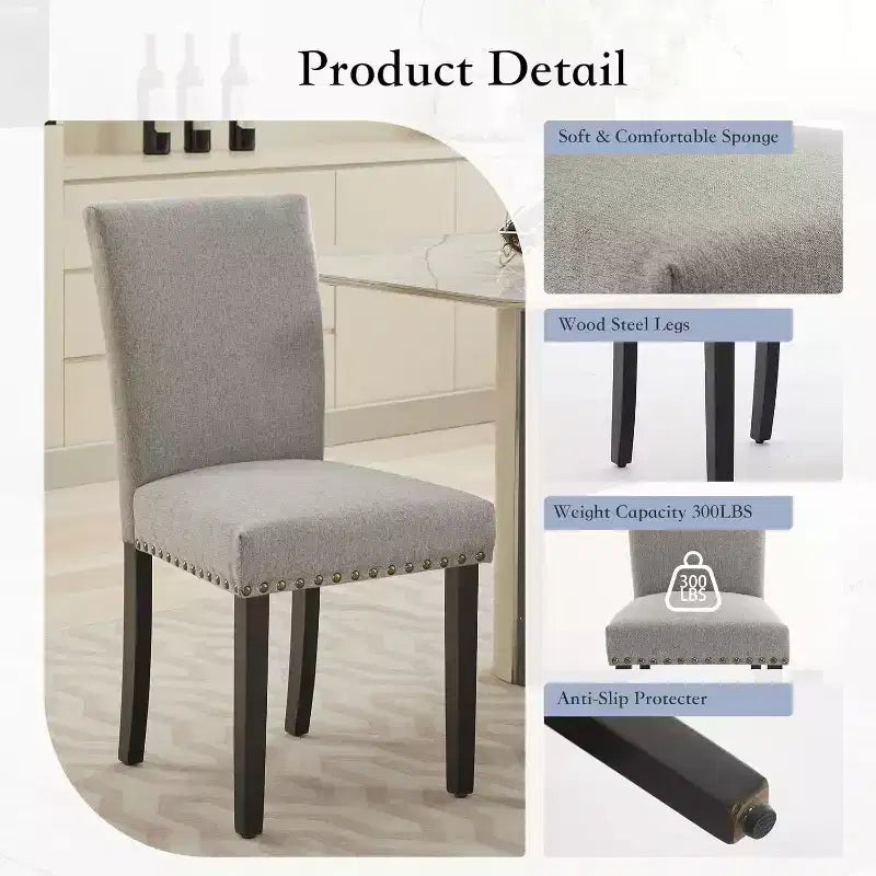 Set di 2 sedie imbottite da pranzo, sedie Parsons ergonomiche con schienale alto in tessuto e borchie per cucina/sala da pranzo/hotel