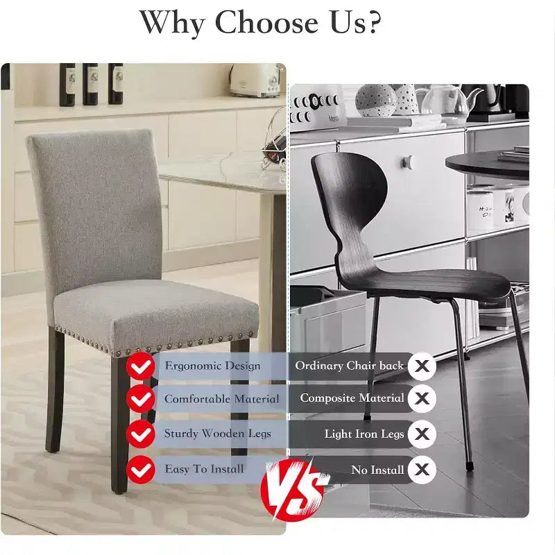 Set di 2 sedie imbottite da pranzo, sedie Parsons ergonomiche con schienale alto in tessuto e borchie per cucina/sala da pranzo/hotel