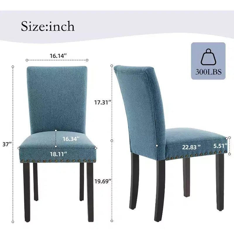 Set di 2 sedie imbottite da pranzo, sedie Parsons ergonomiche con schienale alto in tessuto e borchie per cucina/sala da pranzo/hotel