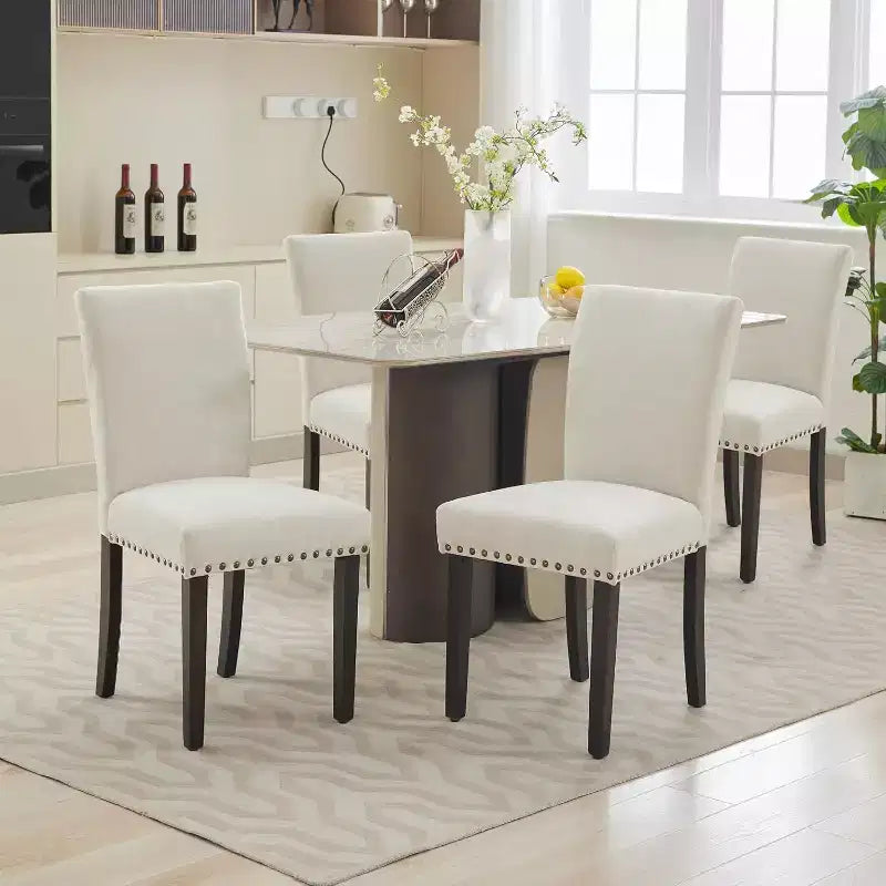 Set di 2 sedie imbottite da pranzo, sedie Parsons ergonomiche con schienale alto in tessuto e borchie per cucina/sala da pranzo/hotel