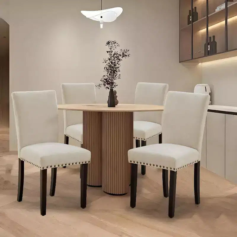 Set di 2 sedie imbottite da pranzo, sedie Parsons ergonomiche con schienale alto in tessuto e borchie per cucina/sala da pranzo/hotel