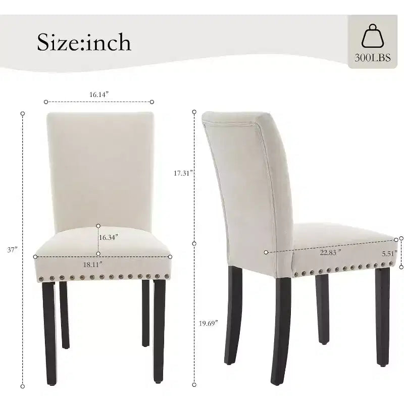 Set di 2 sedie imbottite da pranzo, sedie Parsons ergonomiche con schienale alto in tessuto e borchie per cucina/sala da pranzo/hotel