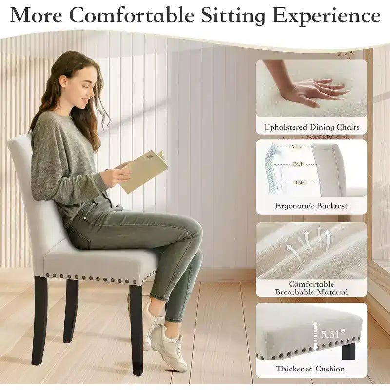 Set di 2 sedie imbottite da pranzo, sedie Parsons ergonomiche con schienale alto in tessuto e borchie per cucina/sala da pranzo/hotel