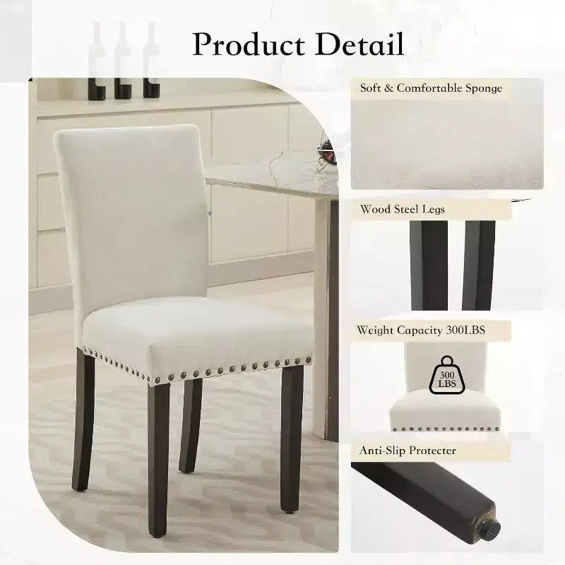 Set di 2 sedie imbottite da pranzo, sedie Parsons ergonomiche con schienale alto in tessuto e borchie per cucina/sala da pranzo/hotel
