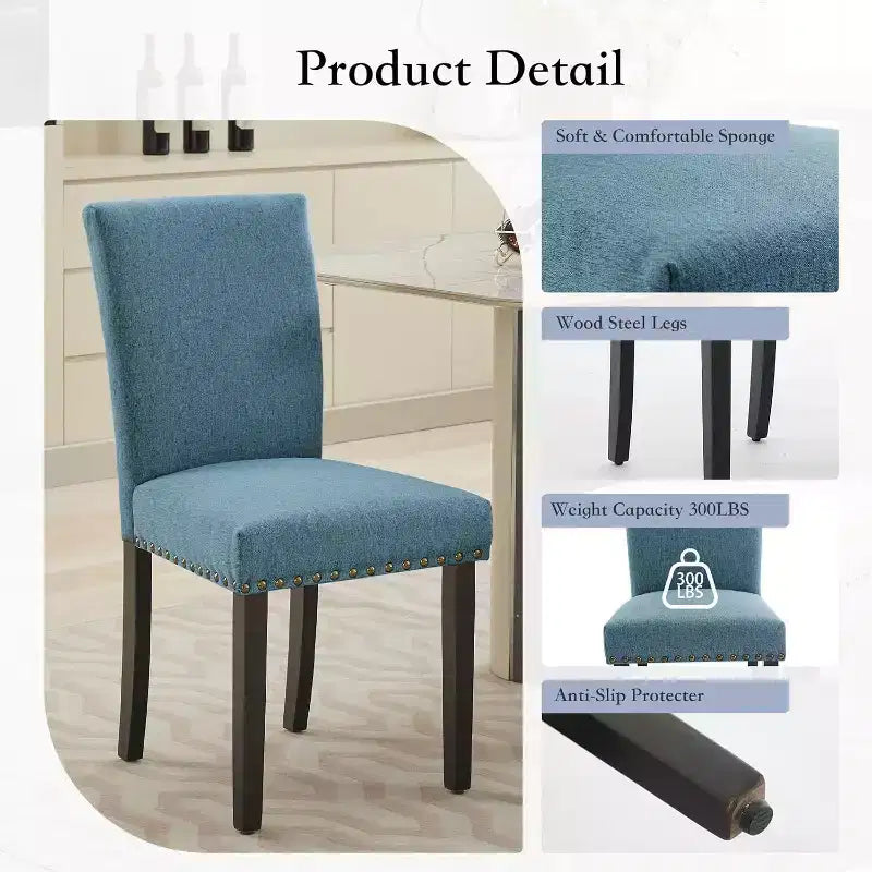 Set di 2 sedie imbottite da pranzo, sedie Parsons ergonomiche con schienale alto in tessuto e borchie per cucina/sala da pranzo/hotel