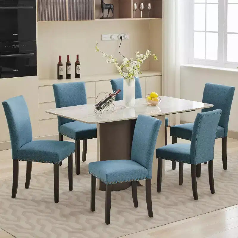 Set di 2 sedie imbottite da pranzo, sedie Parsons ergonomiche con schienale alto in tessuto e borchie per cucina/sala da pranzo/hotel