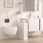 VECELO Armadietto sottile da bagno, organizer salvaspazio da bagno con 2 ripiani aperti e anta, mobiletto autoportante per piccoli spazi, bianco