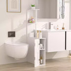 VECELO Armadietto sottile da bagno, organizer salvaspazio da bagno con 2 ripiani aperti e anta, mobiletto autoportante per piccoli spazi, bianco
