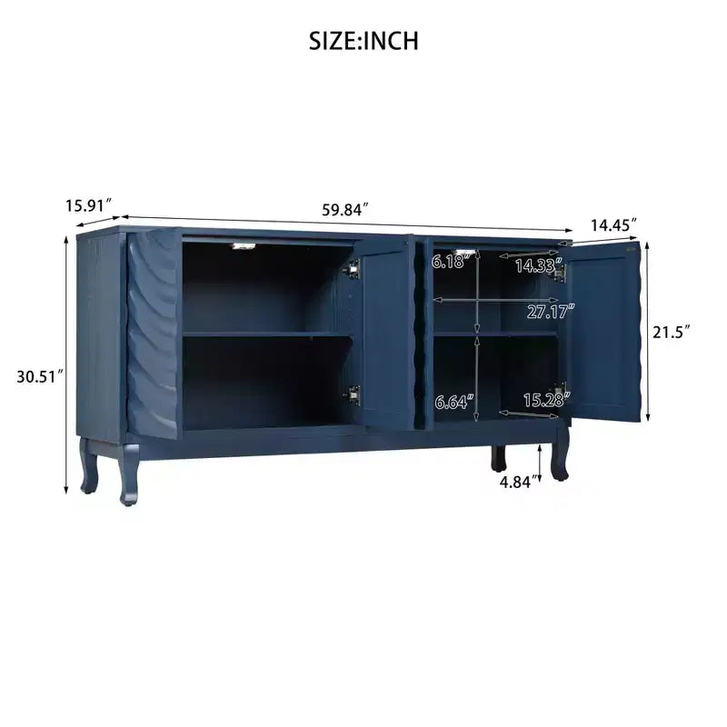 59 Mobile credenza a buffet, mobile contenitore in legno con ripiani regolabili, mobiletto bar per caffè a quattro ante, mobile console per soggiorno corridoio