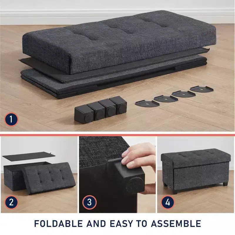 Panca contenitore/ottoman Ornavo Home pieghevole, capitonné, da 76 cm, in lino, con gambe, per camera da letto, ingresso e soggiorno