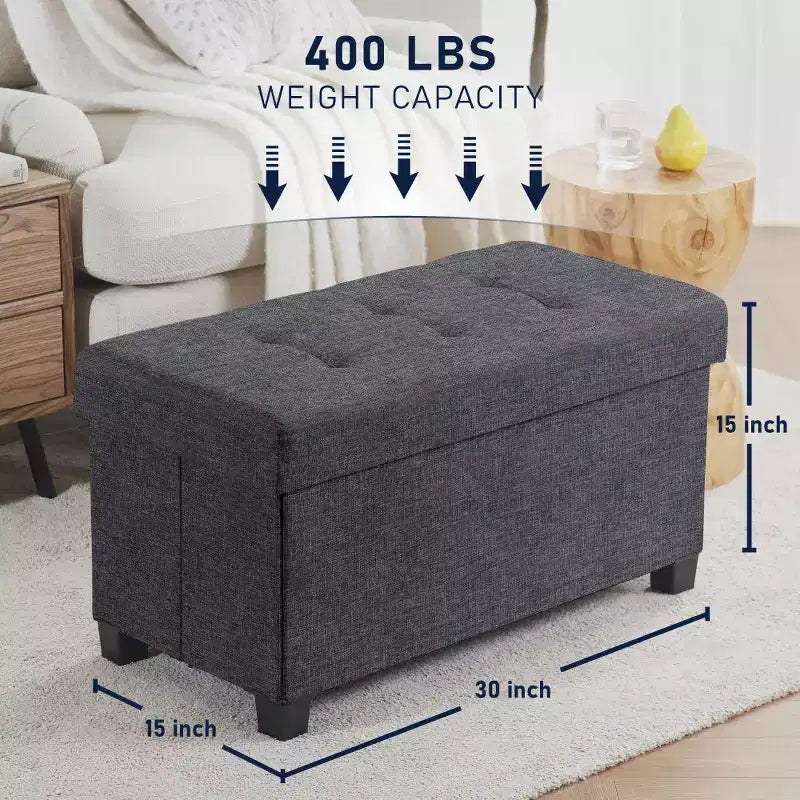 Panca contenitore/ottoman Ornavo Home pieghevole, capitonné, da 76 cm, in lino, con gambe, per camera da letto, ingresso e soggiorno
