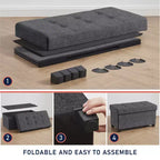 Panca contenitore/ottoman Ornavo Home pieghevole, capitonné, da 76 cm, in lino, con gambe, per camera da letto, ingresso e soggiorno
