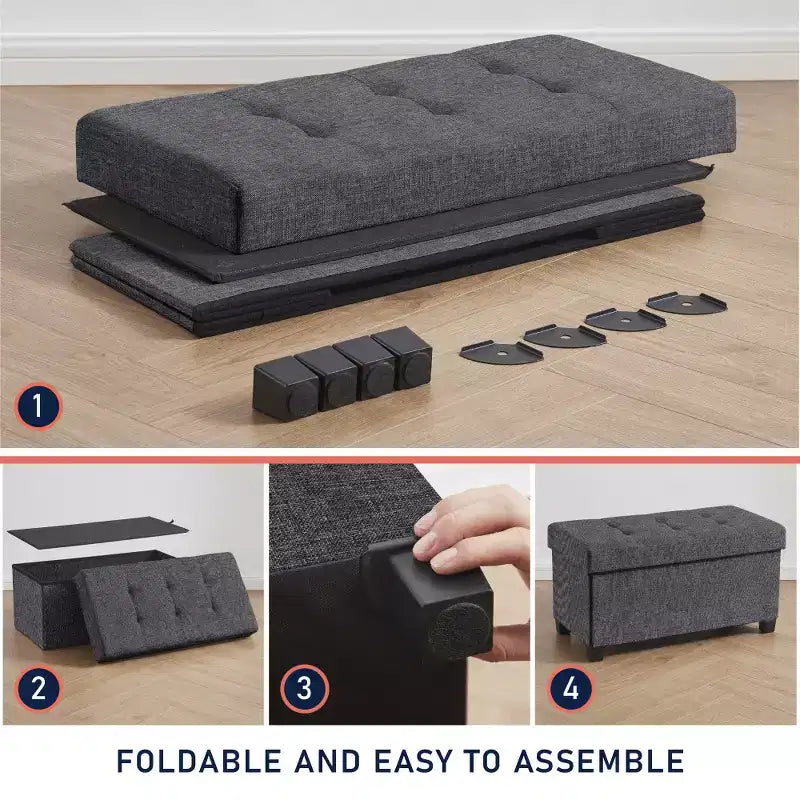 Panca contenitore/ottoman Ornavo Home pieghevole, capitonné, da 76 cm, in lino, con gambe, per camera da letto, ingresso e soggiorno