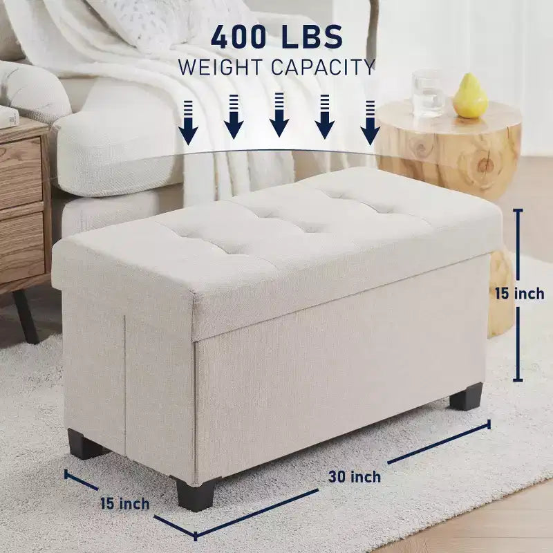 Panca contenitore/ottoman Ornavo Home pieghevole, capitonné, da 76 cm, in lino, con gambe, per camera da letto, ingresso e soggiorno