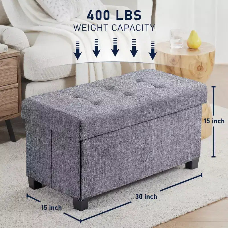 Panca contenitore/ottoman Ornavo Home pieghevole, capitonné, da 76 cm, in lino, con gambe, per camera da letto, ingresso e soggiorno