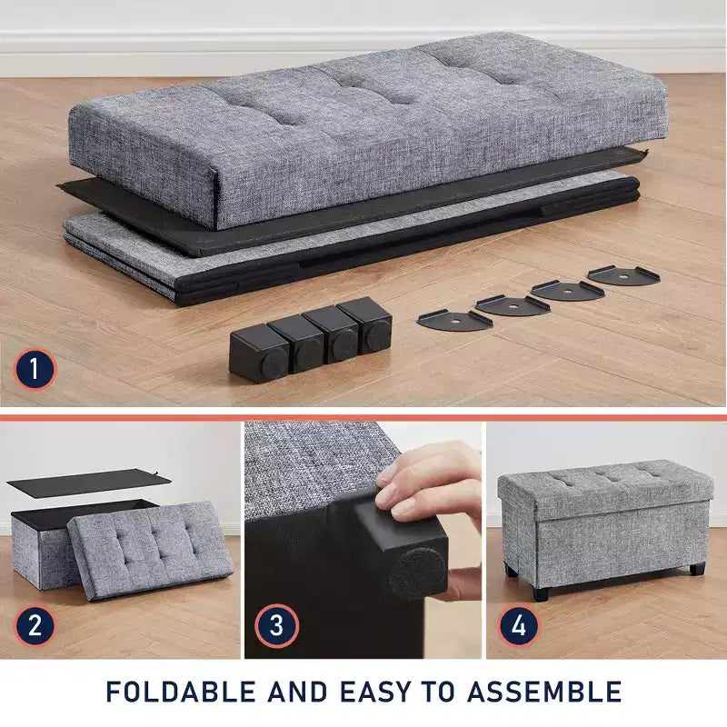 Panca contenitore/ottoman Ornavo Home pieghevole, capitonné, da 76 cm, in lino, con gambe, per camera da letto, ingresso e soggiorno