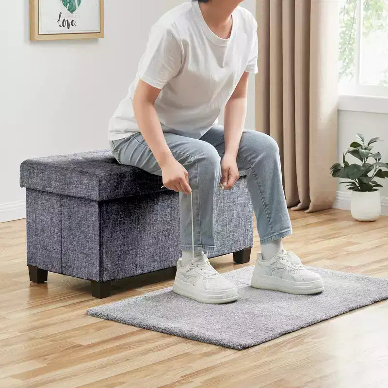 Panca contenitore/ottoman Ornavo Home pieghevole, capitonné, da 76 cm, in lino, con gambe, per camera da letto, ingresso e soggiorno