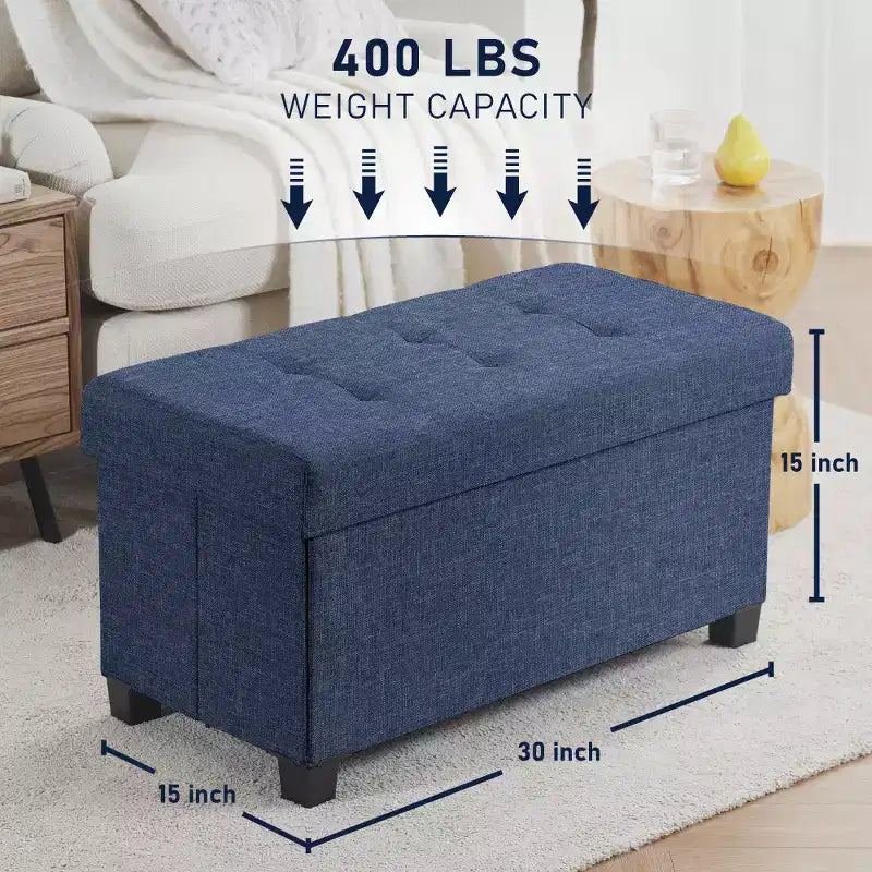Panca contenitore/ottoman Ornavo Home pieghevole, capitonné, da 76 cm, in lino, con gambe, per camera da letto, ingresso e soggiorno