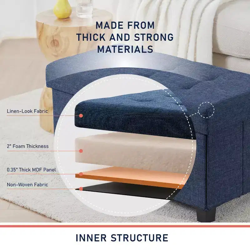 Panca contenitore/ottoman Ornavo Home pieghevole, capitonné, da 76 cm, in lino, con gambe, per camera da letto, ingresso e soggiorno