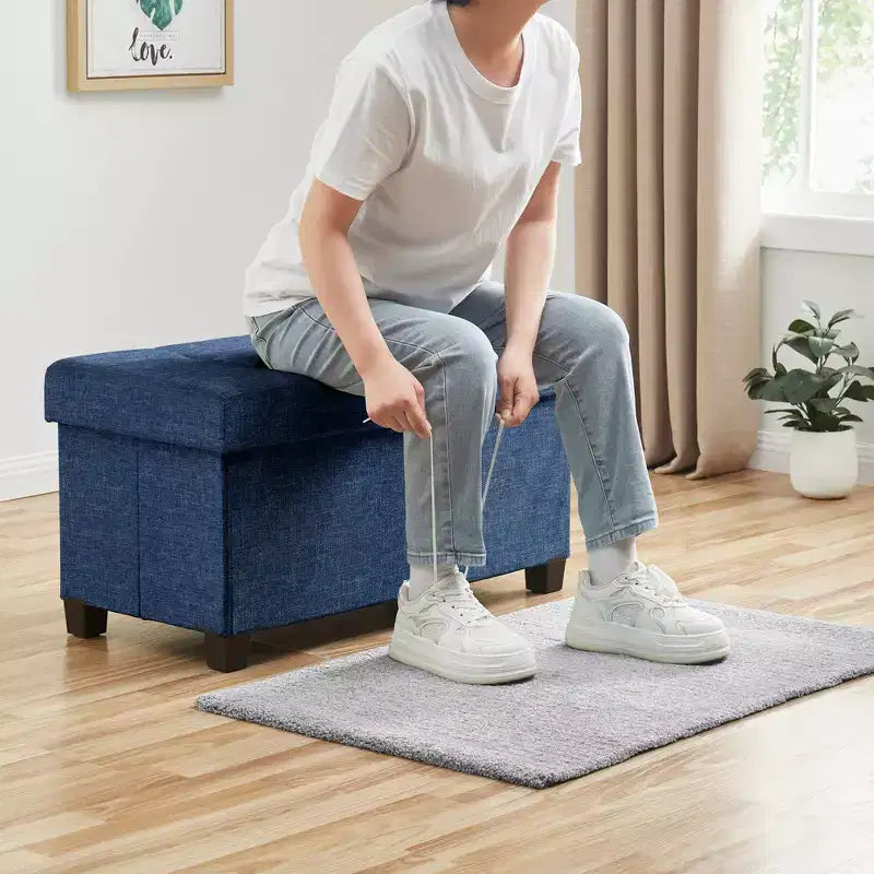 Panca contenitore/ottoman Ornavo Home pieghevole, capitonné, da 76 cm, in lino, con gambe, per camera da letto, ingresso e soggiorno