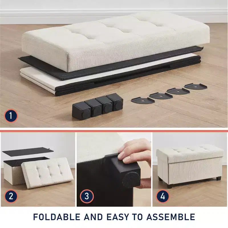Panca contenitore/ottoman Ornavo Home pieghevole, capitonné, da 76 cm, in lino, con gambe, per camera da letto, ingresso e soggiorno