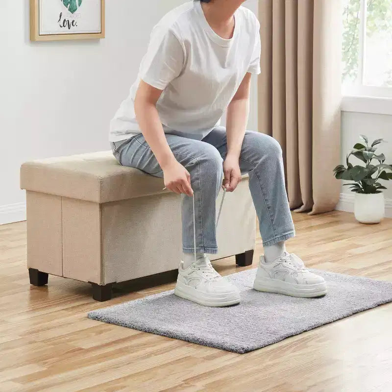 Panca contenitore/ottoman Ornavo Home pieghevole, capitonné, da 76 cm, in lino, con gambe, per camera da letto, ingresso e soggiorno