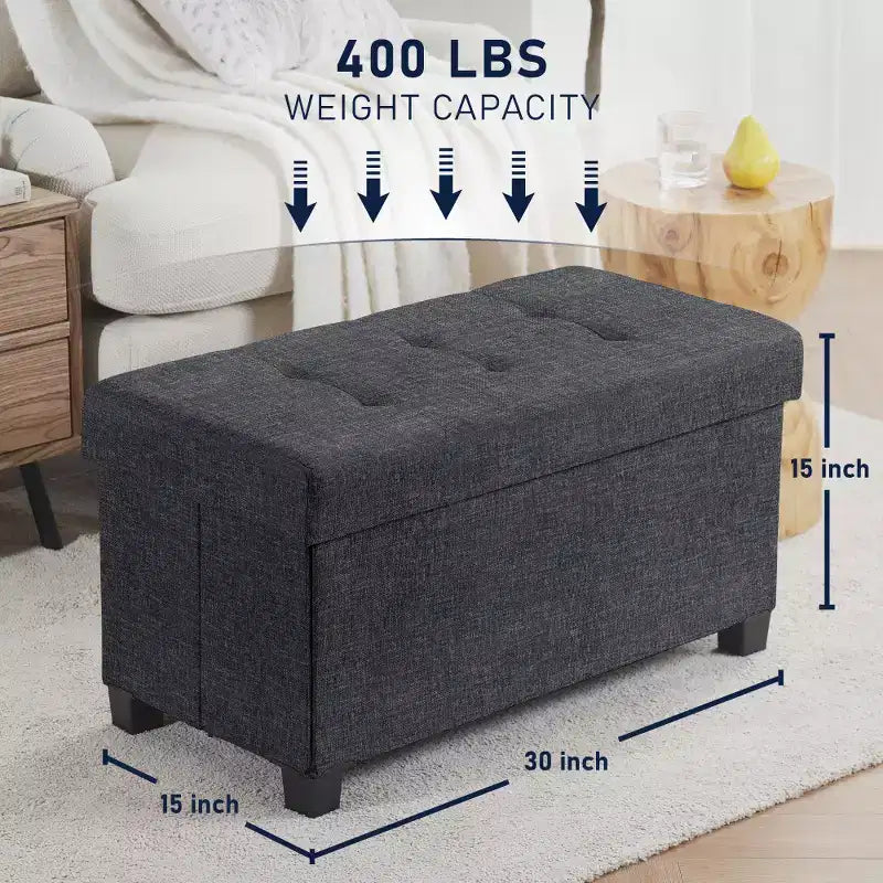 Panca contenitore/ottoman Ornavo Home pieghevole, capitonné, da 76 cm, in lino, con gambe, per camera da letto, ingresso e soggiorno