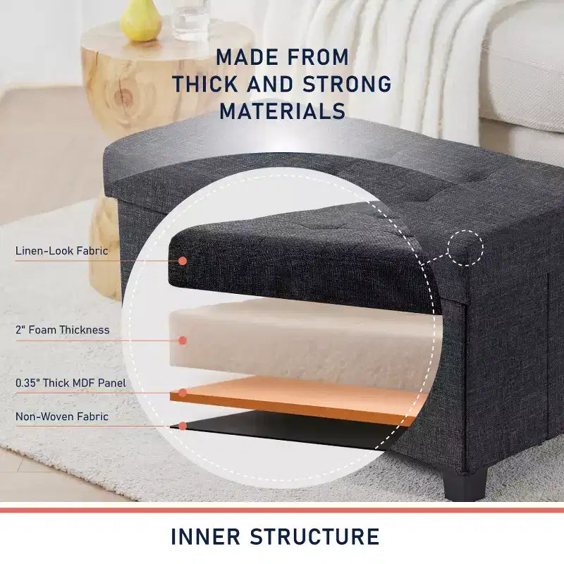 Panca contenitore/ottoman Ornavo Home pieghevole, capitonné, da 76 cm, in lino, con gambe, per camera da letto, ingresso e soggiorno