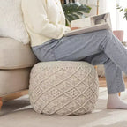 Ornavo Home Pouf Ottomano Intrecciato Macramè in Cotone - 18,5 x 15