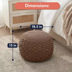 Ornavo Home Pouf Ottomano Intrecciato Macramè in Cotone - 18,5 x 15