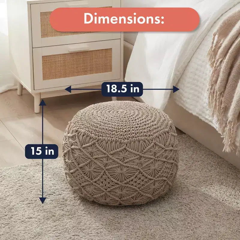 Ornavo Home Pouf Ottomano Intrecciato Macramè in Cotone - 18,5 x 15