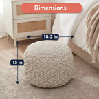 Ornavo Home Pouf Ottomano Intrecciato Macramè in Cotone - 18,5 x 15