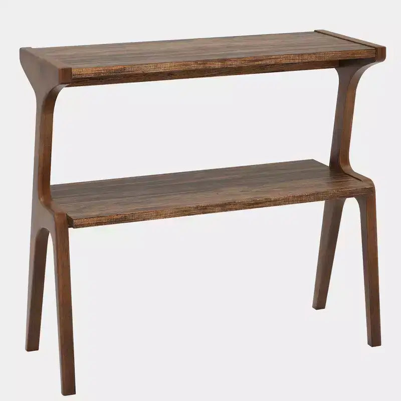 Lantine 2-Tier End Table, Slim Sofa Side Table with Storage Shelf, Rustic Brown