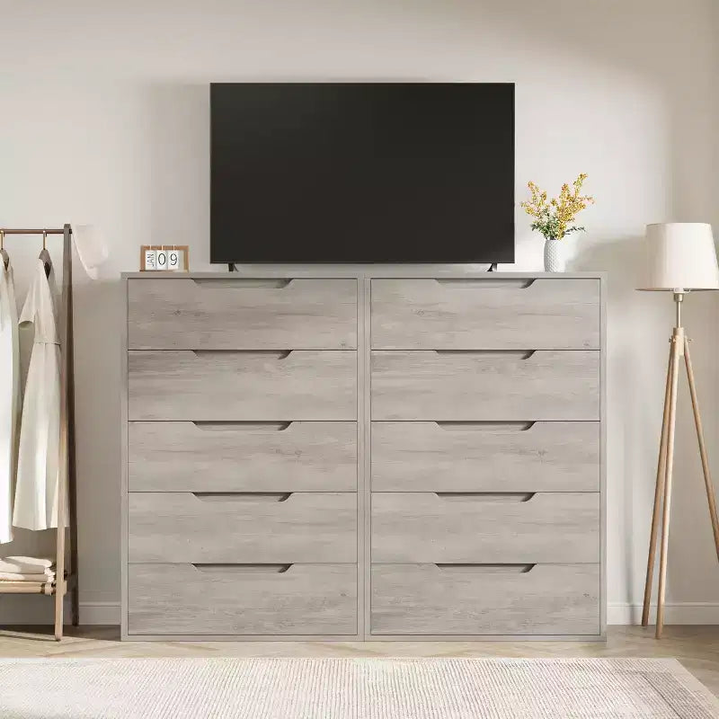 Comò a 5 cassetti per camera da letto, Comodino alto 51 pollici, Cassettiera verticale indipendente con ripiani, Cassettiera in legno per soggiorno, camera da letto