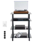 VEVOR 4-Tier AV Media Stand, Audio/Video Stand with Strengthened Tempered Glass Shevles for DVD/Cable Boxes/Games Consoles, Height Adjustable