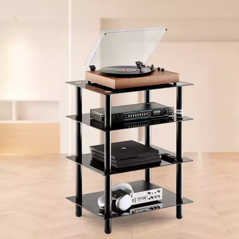 VEVOR Supporto TV/AV a 4 Ripiani, Mobile TV in Vetro Temperato Rinforzato per DVD/Decoder/Console da Gioco, Altezza Regolabile
