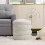 Pouf rotondo in velluto morbido, color avorio