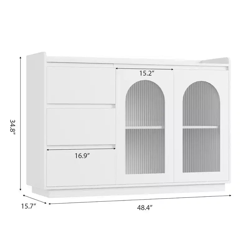 Credenza a Buffet con Anta in Vetro, Mobile Contenitore Moderno con Luci Led e Ripiani Regolabili per Soggiorno, Sala da Pranico, Bianco