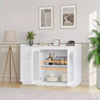 Credenza a Buffet con Anta in Vetro, Mobile Contenitore Moderno con Luci Led e Ripiani Regolabili per Soggiorno, Sala da Pranico, Bianco