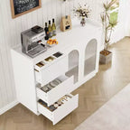 Credenza a Buffet con Anta in Vetro, Mobile Contenitore Moderno con Luci Led e Ripiani Regolabili per Soggiorno, Sala da Pranico, Bianco
